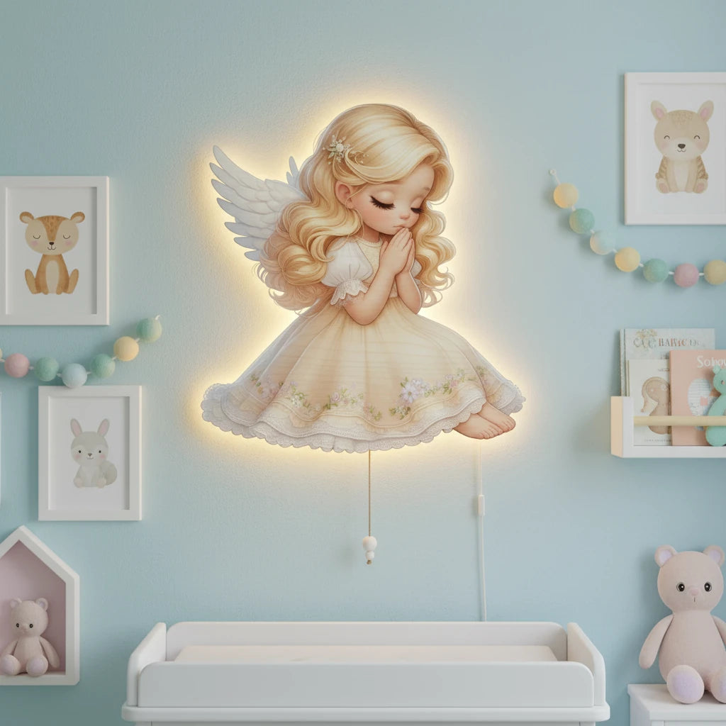 Melek Pilli Led Işıklı Ahşap Duvar Dekoru