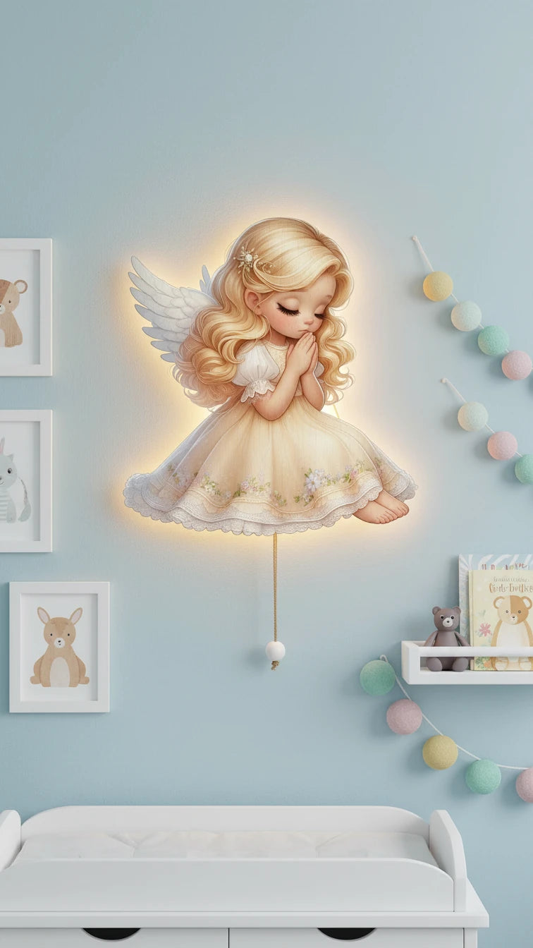 Melek Pilli Led Işıklı Ahşap Duvar Dekoru