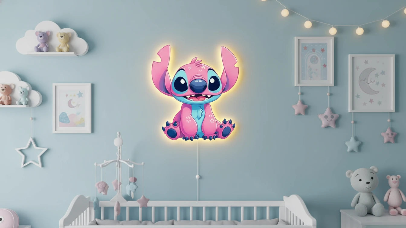 Lilo Pilli Led Işıklı Bebek Odası Ahşap Duvar Dekoru - Gece Lambası