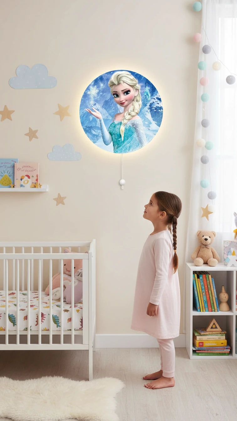 Elsa Pilli Led Işıklı Bebek Odası Ahşap Duvar Dekoru - Gece Lambası