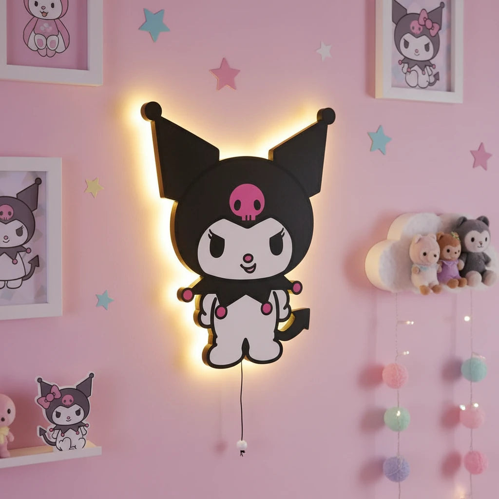 Kuromi Pilli Led Işıklı Bebek Odası Ahşap Duvar Dekoru - Gece Lambası