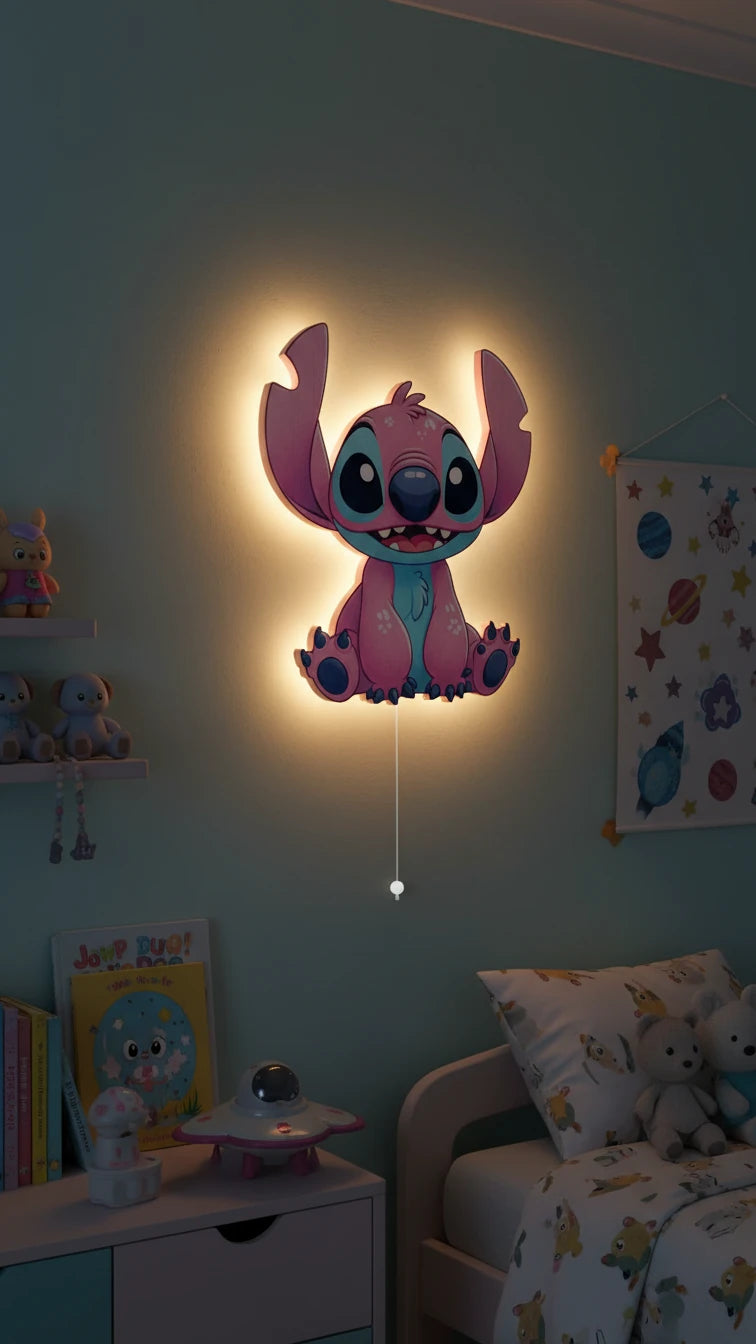 Lilo Pilli Led Işıklı Bebek Odası Ahşap Duvar Dekoru - Gece Lambası