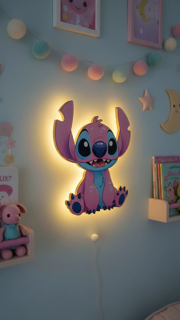 Lilo Pilli Led Işıklı Bebek Odası Ahşap Duvar Dekoru - Gece Lambası