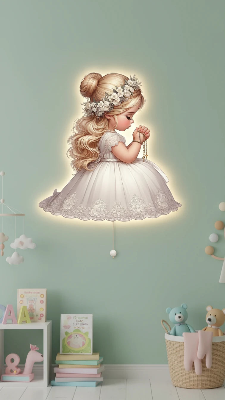 Melek Pilli Led Işıklı Ahşap Duvar Dekoru