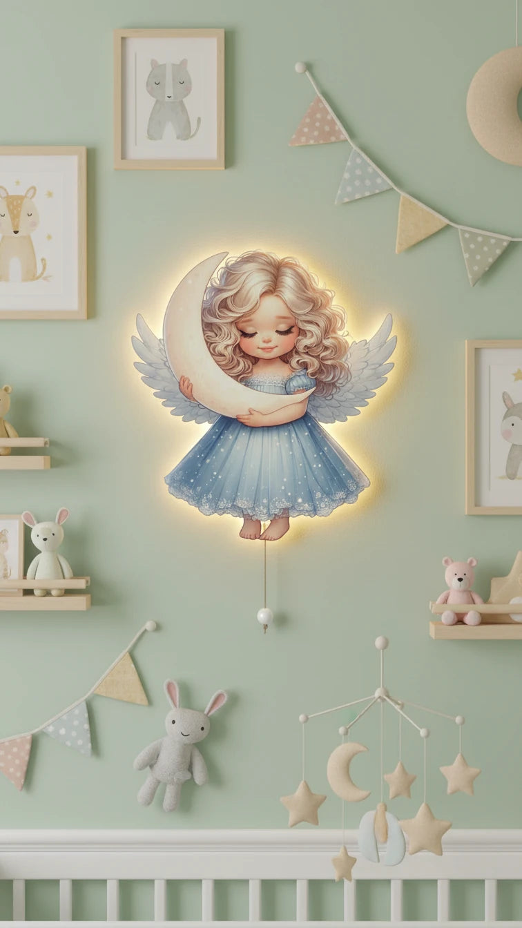 Melek Pilli Led Işıklı Ahşap Duvar Dekoru