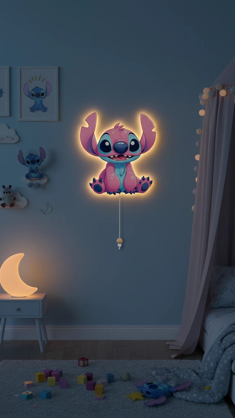 Lilo Pilli Led Işıklı Bebek Odası Ahşap Duvar Dekoru - Gece Lambası