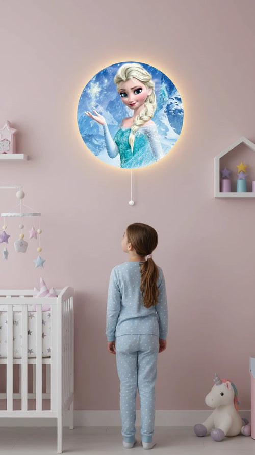 Elsa Pilli Led Işıklı Bebek Odası Ahşap Duvar Dekoru - Gece Lambası