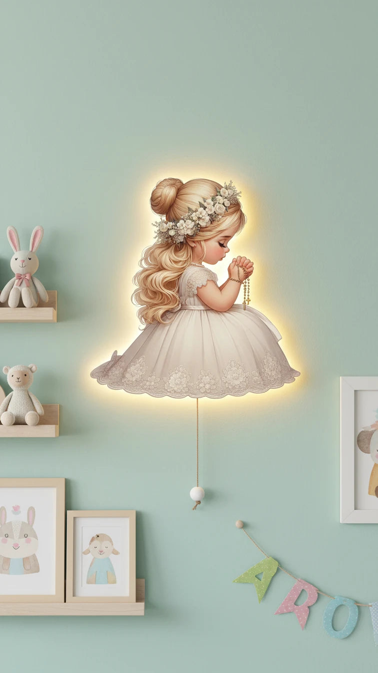 Melek Pilli Led Işıklı Ahşap Duvar Dekoru