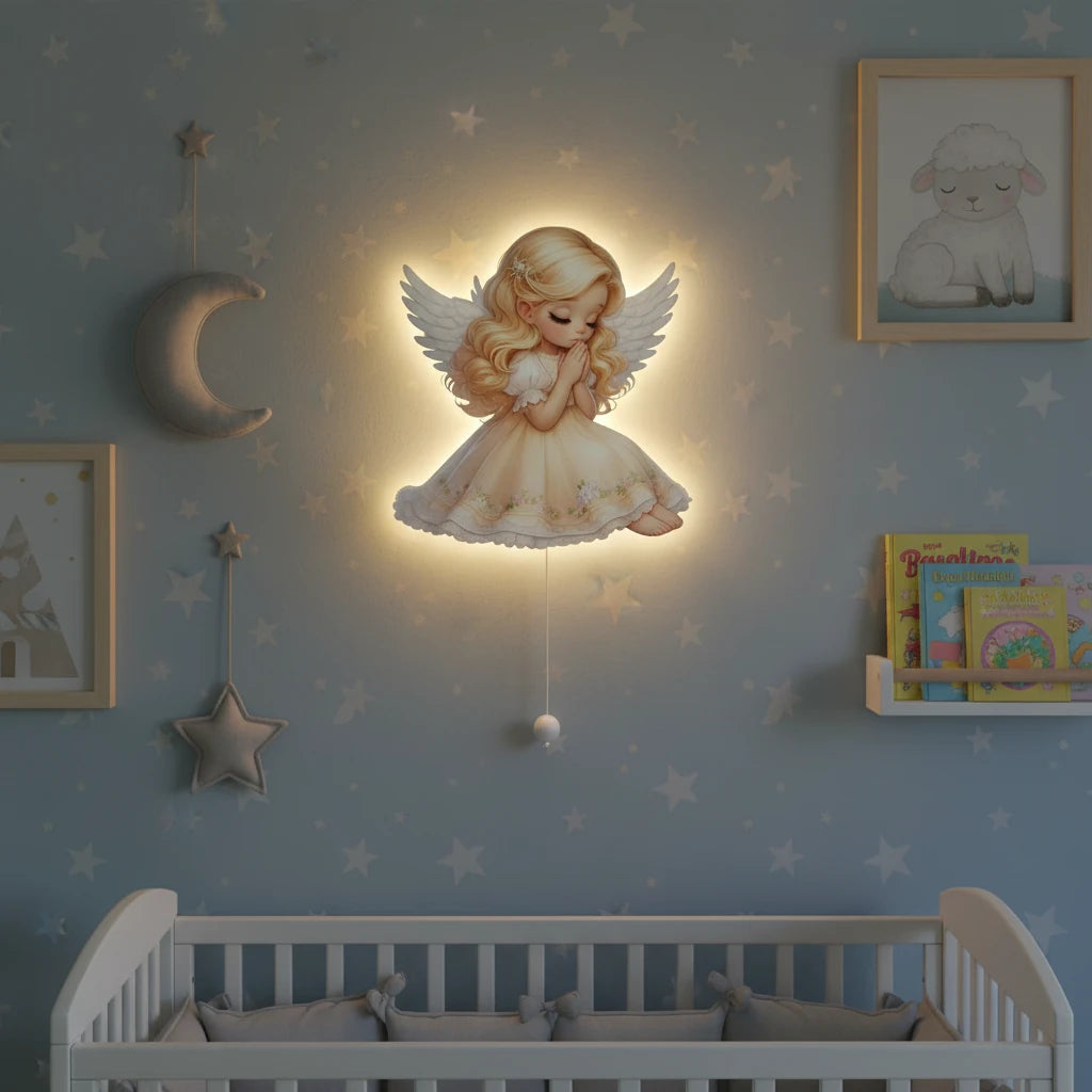 Melek Pilli Led Işıklı Ahşap Duvar Dekoru