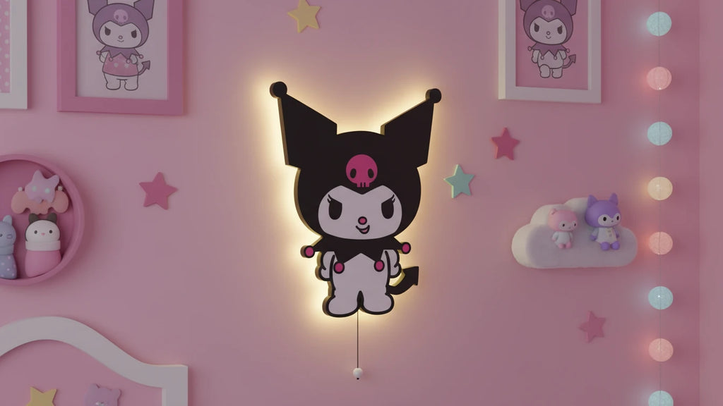 Kuromi Pilli Led Işıklı Bebek Odası Ahşap Duvar Dekoru - Gece Lambası