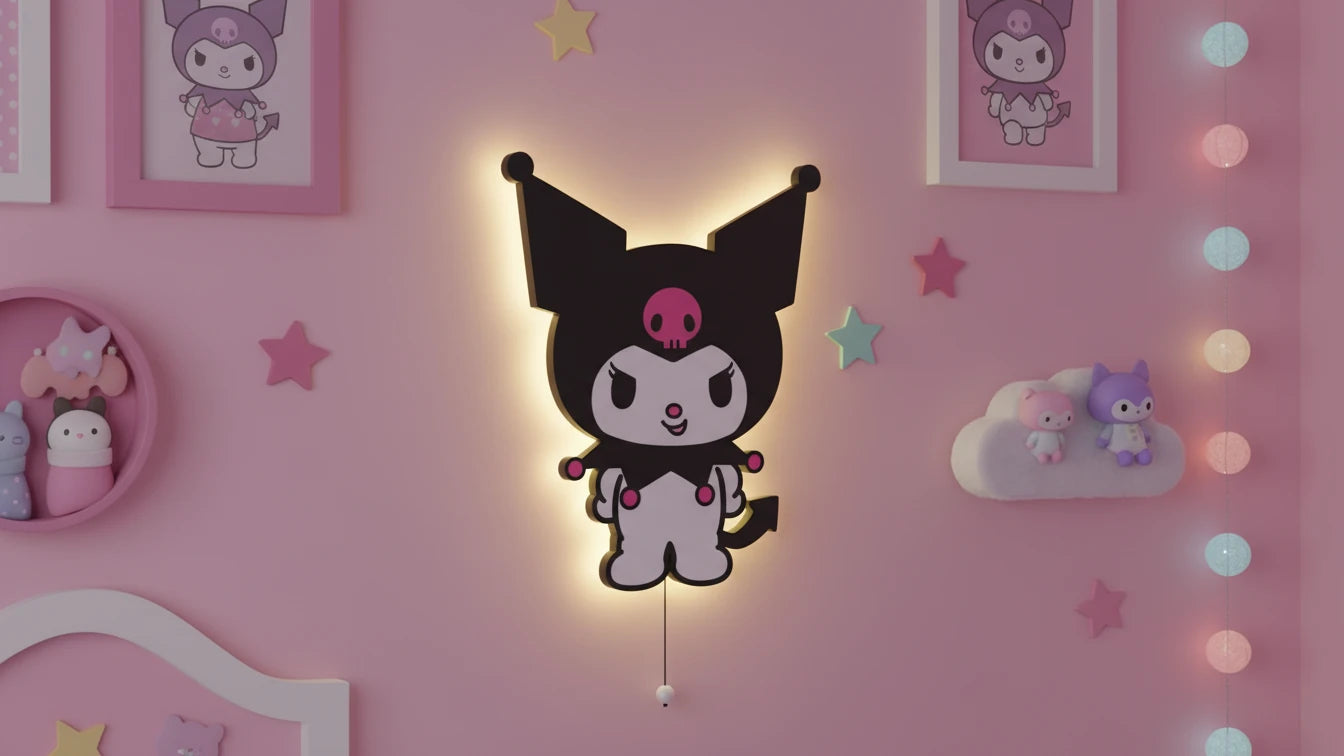 Kuromi Pilli Led Işıklı Bebek Odası Ahşap Duvar Dekoru - Gece Lambası