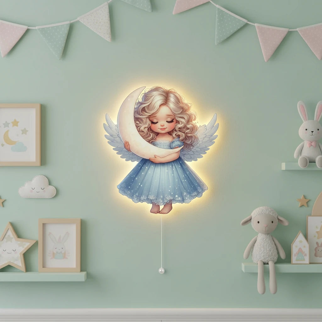 Melek Pilli Led Işıklı Ahşap Duvar Dekoru