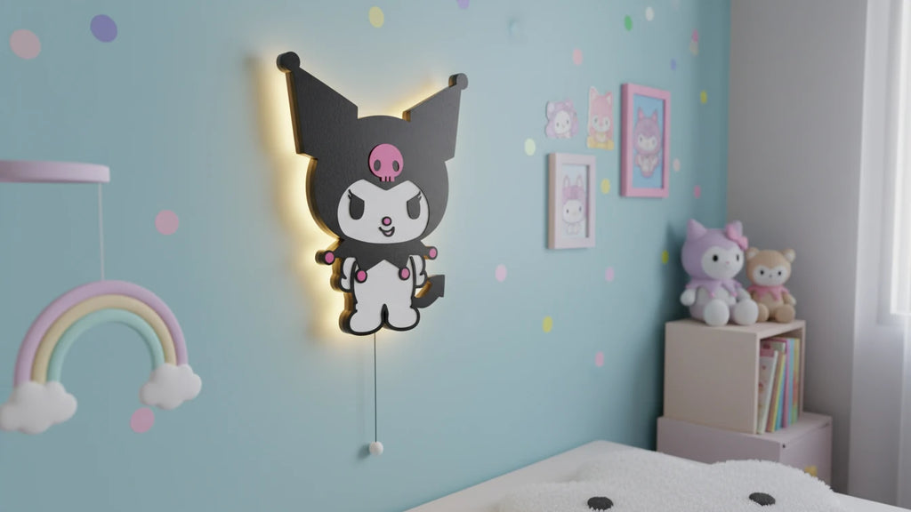 Kuromi Pilli Led Işıklı Bebek Odası Ahşap Duvar Dekoru - Gece Lambası