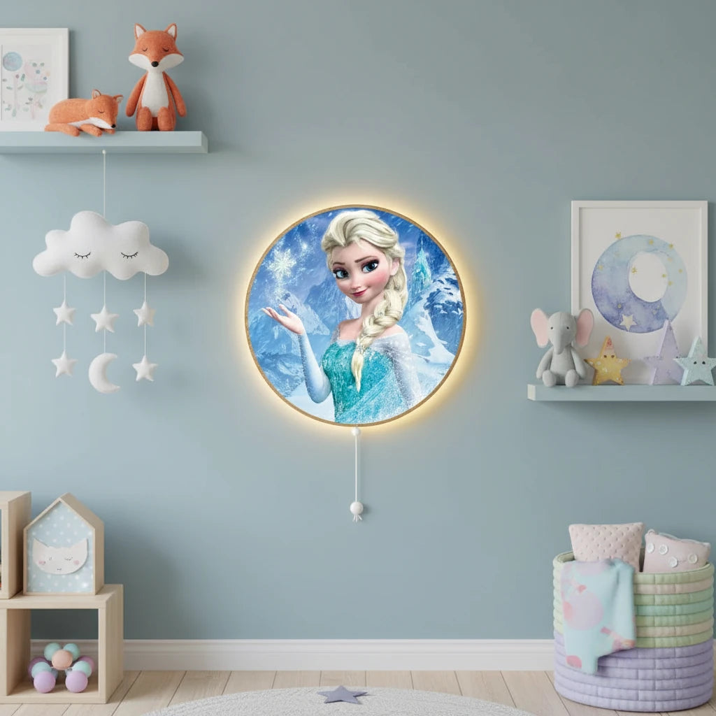 Elsa Pilli Led Işıklı Bebek Odası Ahşap Duvar Dekoru - Gece Lambası