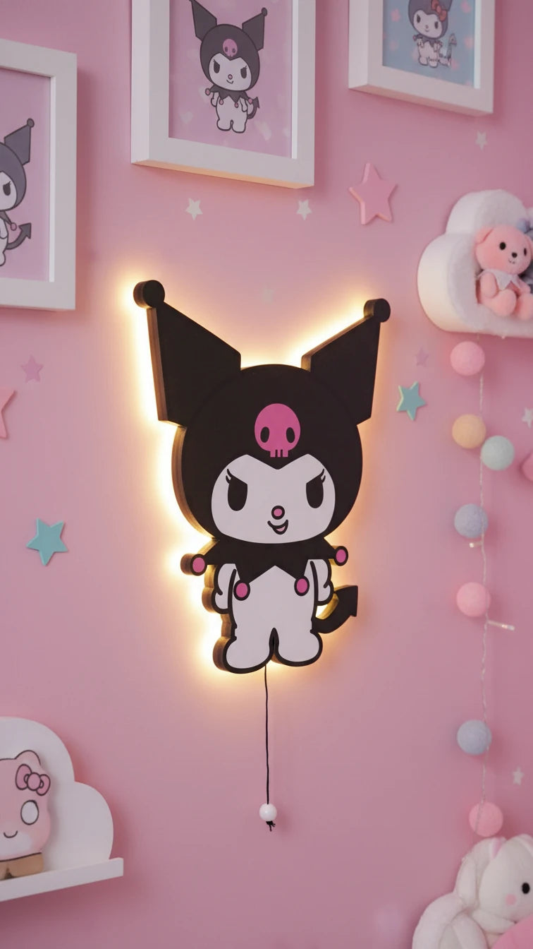 Kuromi Pilli Led Işıklı Bebek Odası Ahşap Duvar Dekoru - Gece Lambası