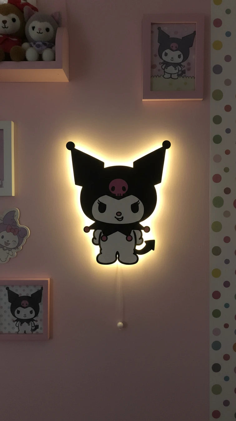 Kuromi Pilli Led Işıklı Bebek Odası Ahşap Duvar Dekoru - Gece Lambası