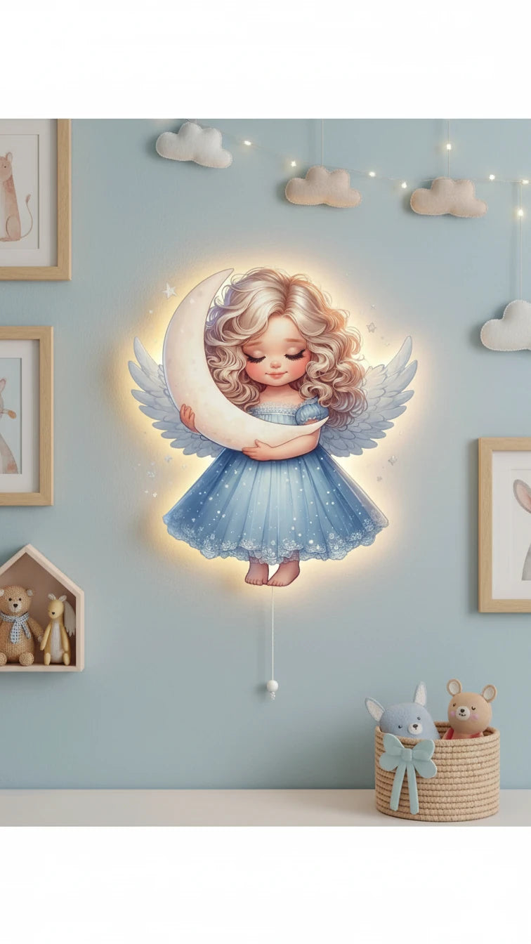 Melek Pilli Led Işıklı Ahşap Duvar Dekoru
