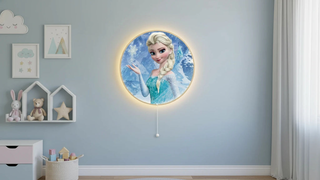 Elsa Pilli Led Işıklı Bebek Odası Ahşap Duvar Dekoru - Gece Lambası