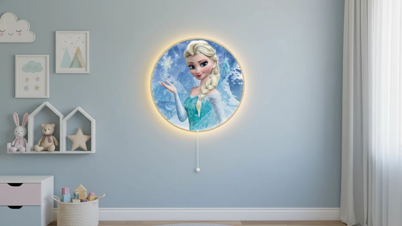 Elsa Pilli Led Işıklı Bebek Odası Ahşap Duvar Dekoru - Gece Lambası