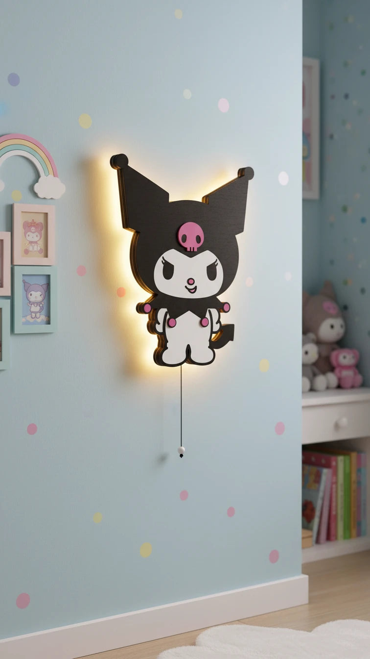 Kuromi Pilli Led Işıklı Bebek Odası Ahşap Duvar Dekoru - Gece Lambası