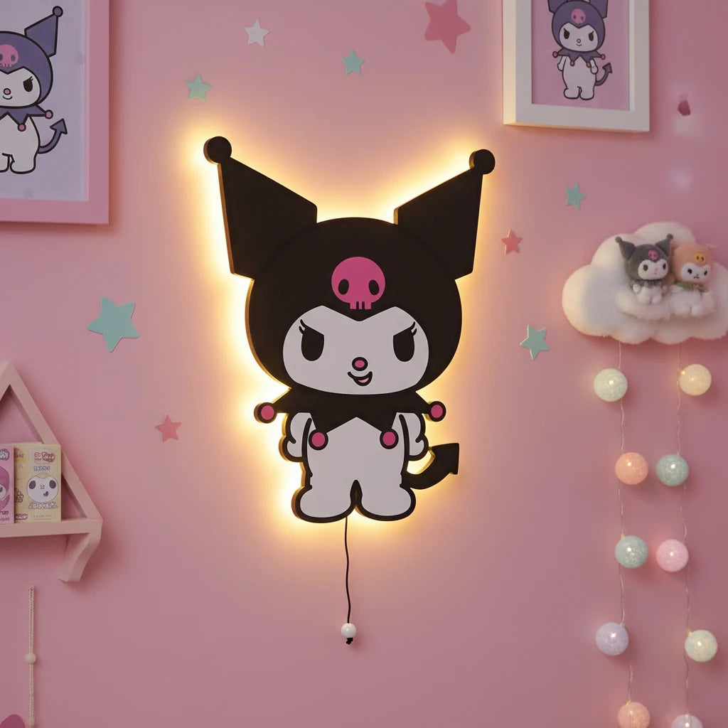 Kuromi Pilli Led Işıklı Bebek Odası Ahşap Duvar Dekoru - Gece Lambası