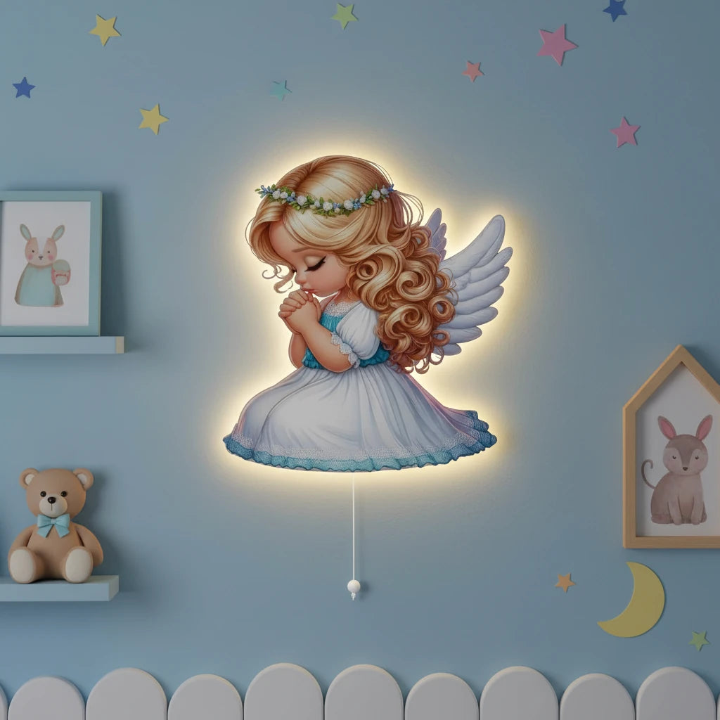Melek Pilli Led Işıklı Ahşap Duvar Dekoru